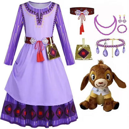 Disney Halloween Costumes for Girls Asha Cosplay Princess Dress Wish Asha Dress for Children Christmas Kids Girls Party Dresses dealshavens