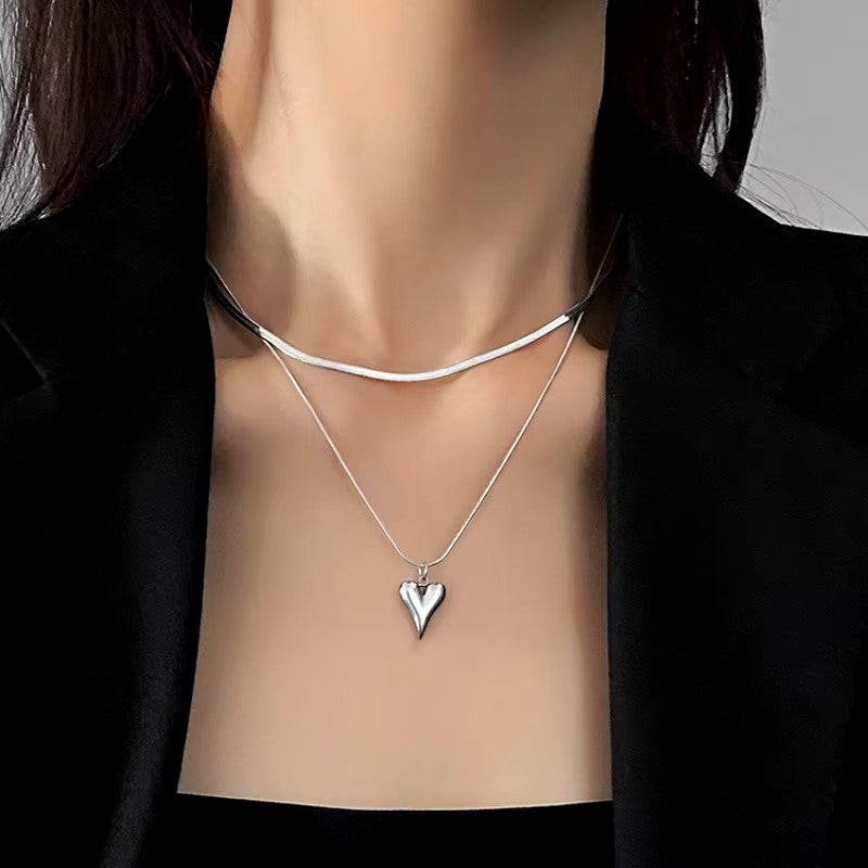 Double Layered Love Heart Pendant Necklace for Women Simple Neck Chain Jewelry Dealshavens