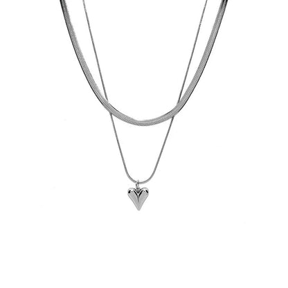 Double Layered Love Heart Pendant Necklace for Women Simple Neck Chain Jewelry Dealshavens