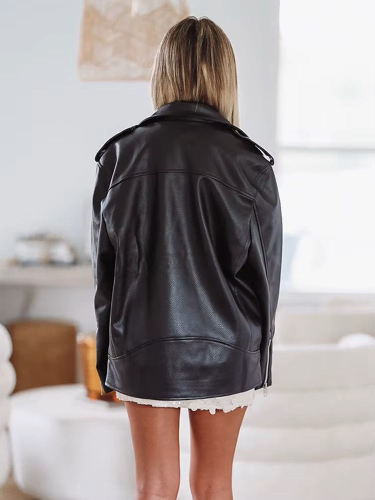 "Jacket – Elegant PU Leather with Zipper for Women"
