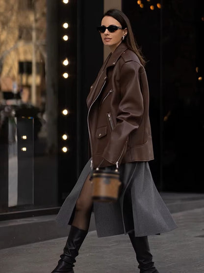 "Jacket – Elegant PU Leather with Zipper for Women"