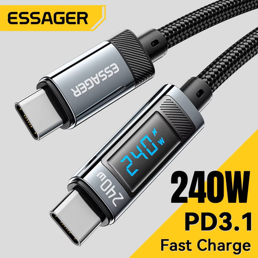 Essager 240W USB Type C To USB C Cable 100W PD 3.1 Fast Charging Charger Wire For Macbook Pro FOR Xiaomi For Samsung Laptop 2M - Dealshavens