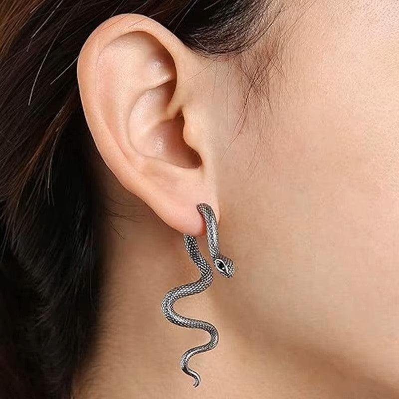 Exaggerated Snake Shape Long Drop Earrings Back Front Hanging Vintage Irregular Earrings for WomenTrendy Halloween Jewelry Gifts Dealshavens