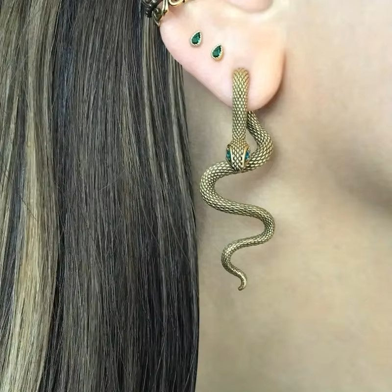 Exaggerated Snake Shape Long Drop Earrings Back Front Hanging Vintage Irregular Earrings for WomenTrendy Halloween Jewelry Gifts Dealshavens