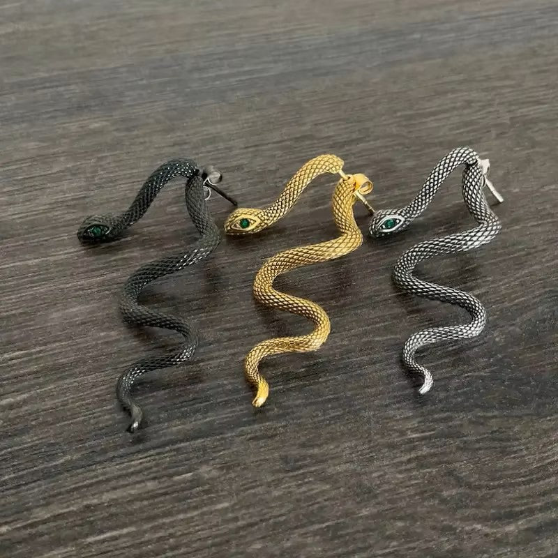 Exaggerated Snake Shape Long Drop Earrings Back Front Hanging Vintage Irregular Earrings for WomenTrendy Halloween Jewelry Gifts Dealshavens