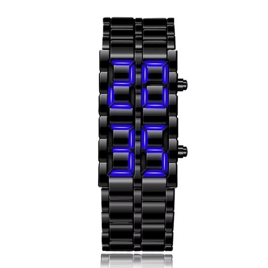 Fashion Black Full Metal Digital Lava Wrist Watch Men Blue LED Display Mens Watches Gifts for Male Boy Sport Creative Clock Dealshavens