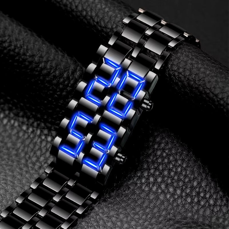 Fashion Black Full Metal Digital Lava Wrist Watch Men Blue LED Display Mens Watches Gifts for Male Boy Sport Creative Clock Dealshavens