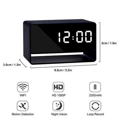 Full HD Digital Clock Cameras Night Vision App Wifi Remote Monitoring Motion Detection Auto Loop Recording Mini Home Camcorder