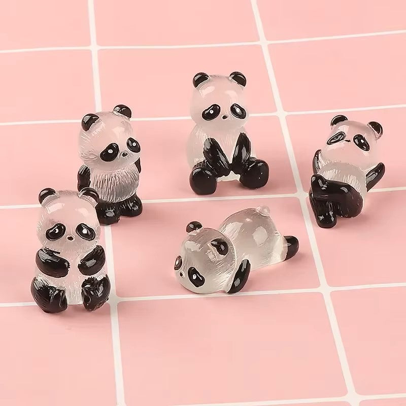 تماثيل باندا صغيرة متوهجة، زينة مناظر طبيعية مصغرة لباندا، ديكورات زهور مصغرة متوهجة في الظلام