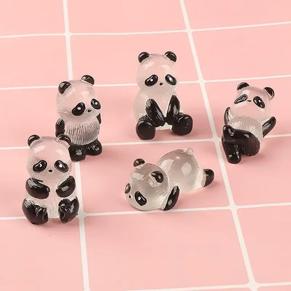 تماثيل باندا صغيرة متوهجة، زينة مناظر طبيعية مصغرة لباندا، ديكورات زهور مصغرة متوهجة في الظلام