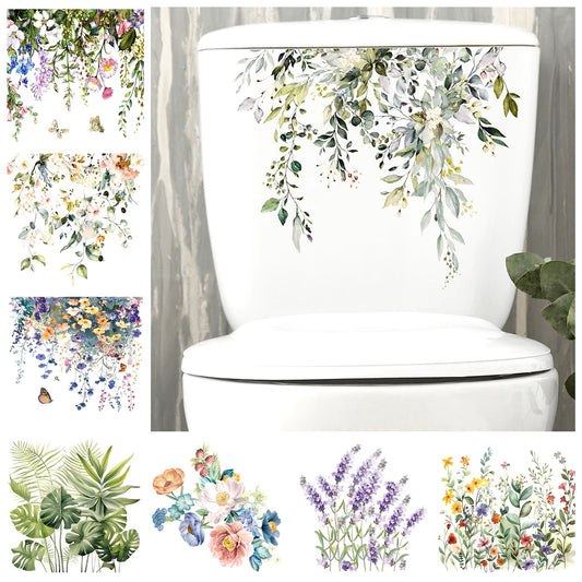 Green Plant Leaves Bathroom Toilet Sticker WC Closestool Wall Sticker Self Adhesive Mural Beautify Flower Home Decoration Decals Dealshavens