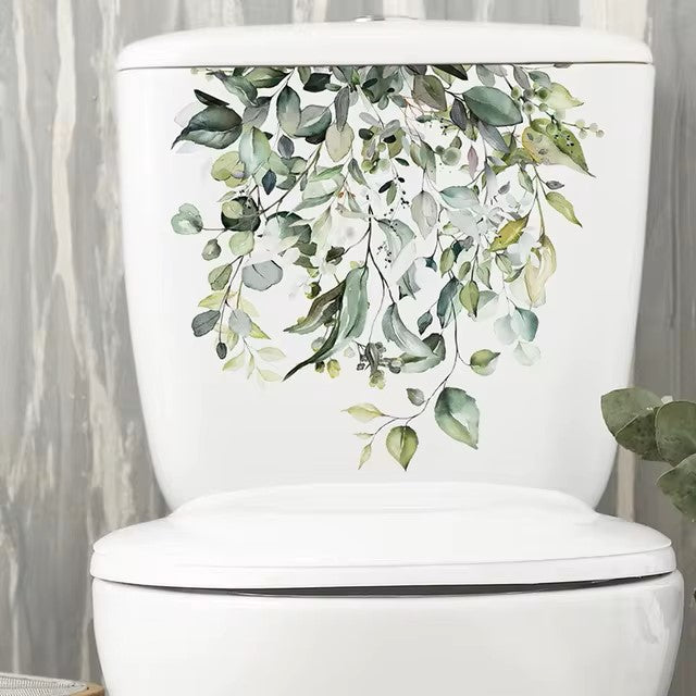 Green Plant Leaves Bathroom Toilet Sticker WC Closestool Wall Sticker Self Adhesive Mural Beautify Flower Home Decoration Decals Dealshavens