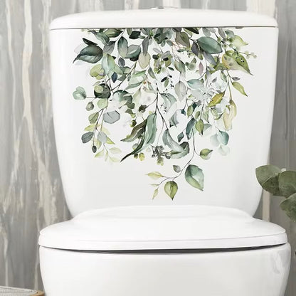 Green Plant Leaves Bathroom Toilet Sticker WC Closestool Wall Sticker Self Adhesive Mural Beautify Flower Home Decoration Decals Dealshavens