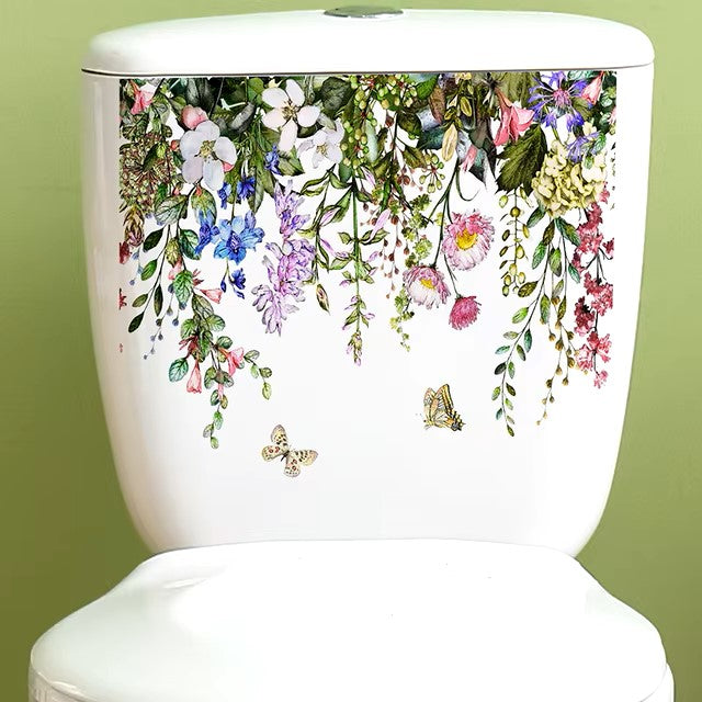 Green Plant Leaves Bathroom Toilet Sticker WC Closestool Wall Sticker Self Adhesive Mural Beautify Flower Home Decoration Decals Dealshavens