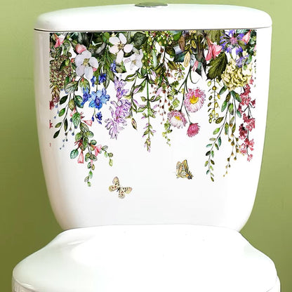 Green Plant Leaves Bathroom Toilet Sticker WC Closestool Wall Sticker Self Adhesive Mural Beautify Flower Home Decoration Decals Dealshavens