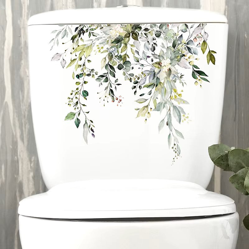 Green Plant Leaves Bathroom Toilet Sticker WC Closestool Wall Sticker Self Adhesive Mural Beautify Flower Home Decoration Decals Dealshavens
