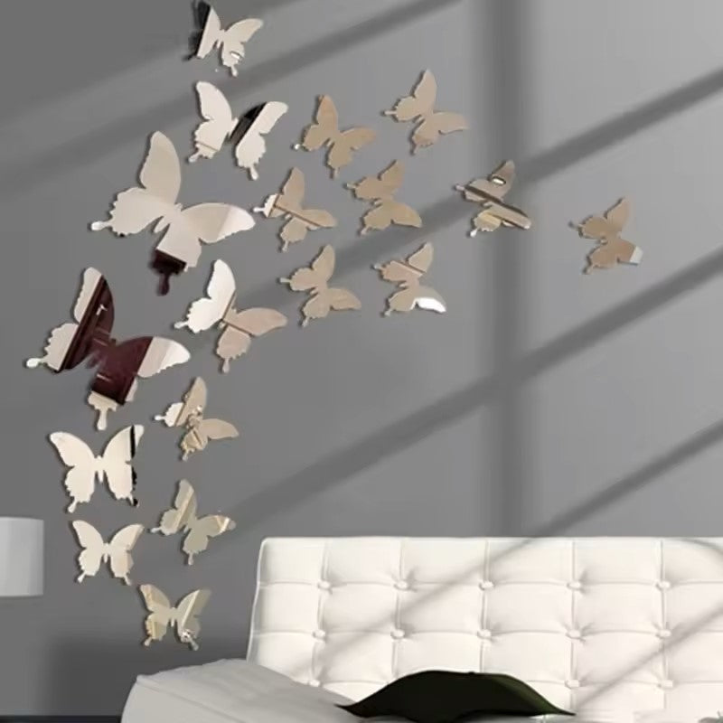 Wall Art Kids Room Decoration Sticker 12Pcs/lot 3D Butterfly Mirror Wall Sticker