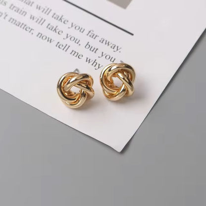 Tiny Metal Stud Earrings for Women Gold Color Twist Round Earrings Small Unusual Earrings boucles d'oreilles Fashion Jewelry Dealshavens