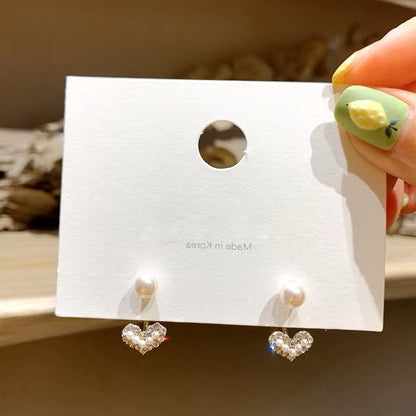 New Fashion Contracted Heart Pearl Fine Earrings Joker Sweet Elegant Temperament Women Drop Earrings Dealshavens