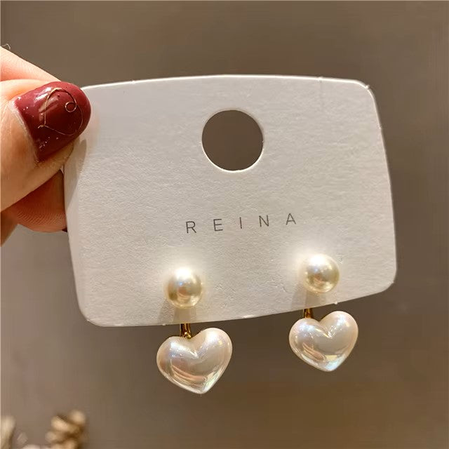 New Fashion Contracted Heart Pearl Fine Earrings Joker Sweet Elegant Temperament Women Drop Earrings Dealshavens