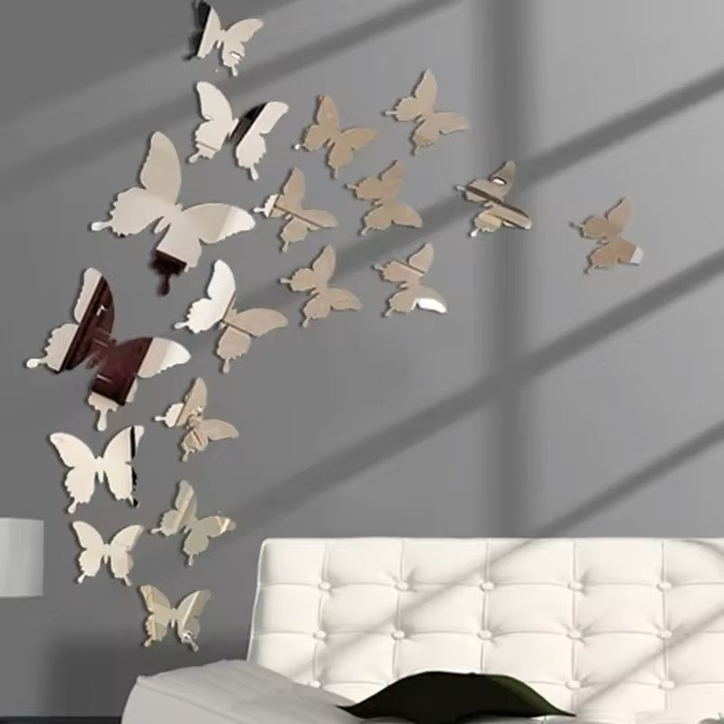 Wall Art Kids Room Decoration Sticker 12Pcs/lot 3D Butterfly Mirror Wall Sticker