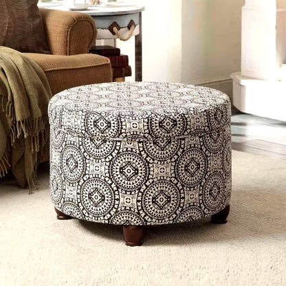 Home Decor | Upholstered Round Storage Ottoman | Ottoman with Storage for Living Room & Bedroom, Black and White Medallion Large - Dealshavens
