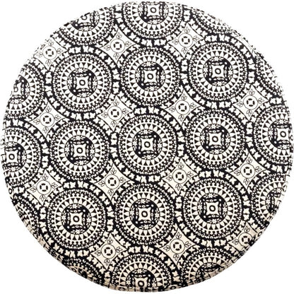 Home Decor | Upholstered Round Storage Ottoman | Ottoman with Storage for Living Room & Bedroom, Black and White Medallion Large - Dealshavens