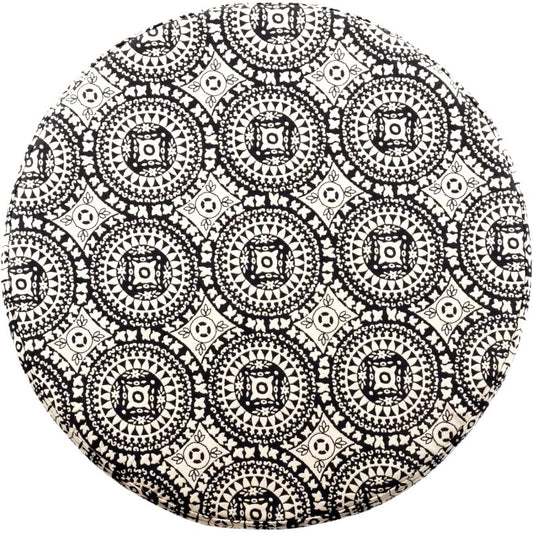Home Decor | Upholstered Round Storage Ottoman | Ottoman with Storage for Living Room & Bedroom, Black and White Medallion Large - Dealshavens