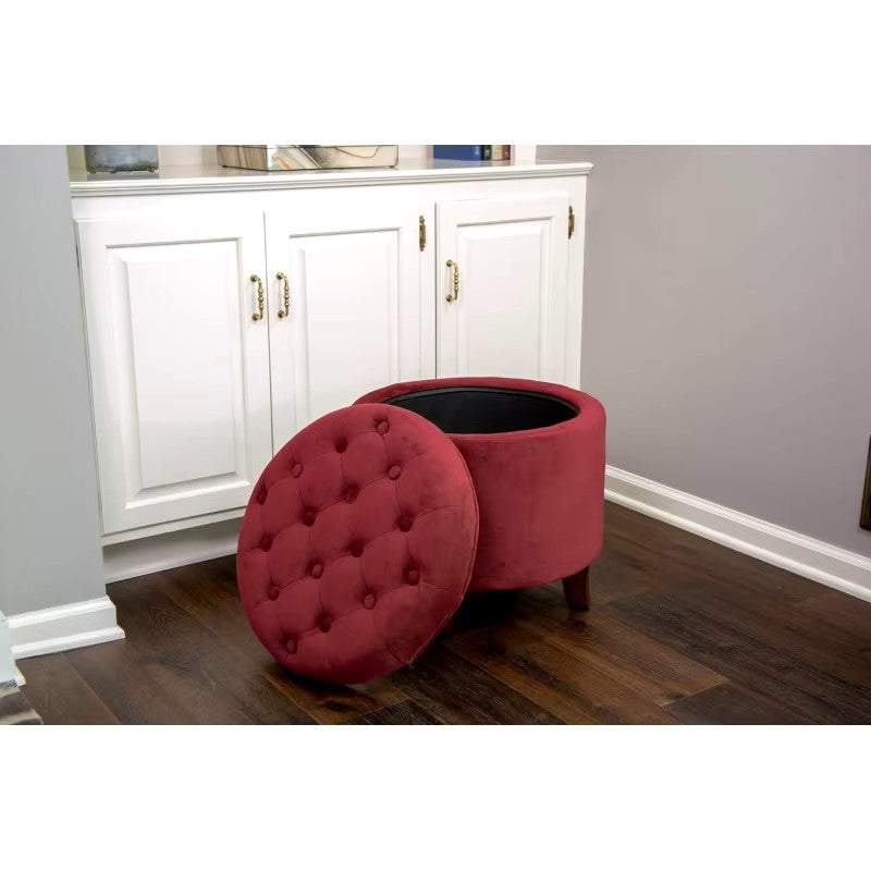 Home Decor | Upholstered Round Velvet Tufted Foot Rest Ottoman | Ottoman with Storage for Living Room & Bedroom | Decorative Hom - Dealshavens