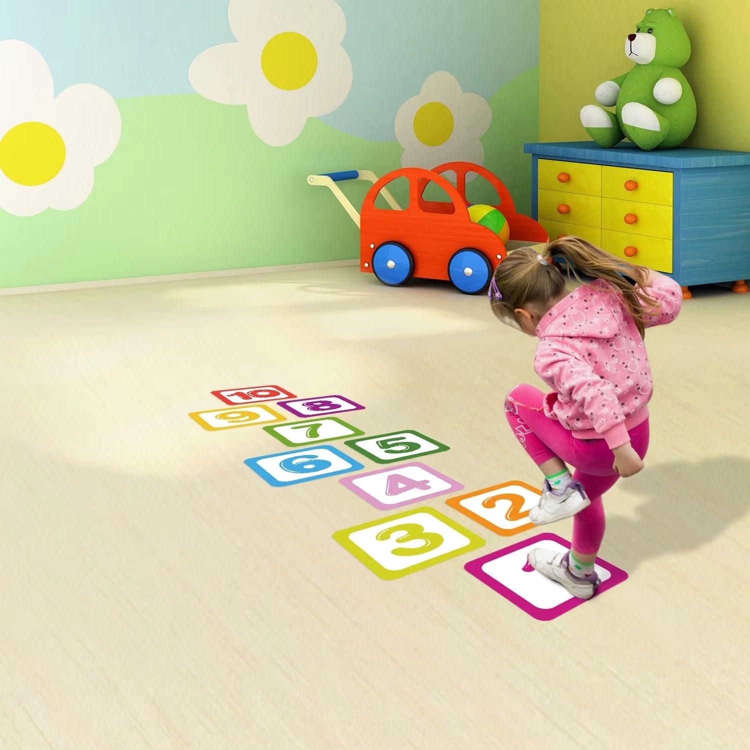 Hopscotch Floor Stickers Lattice Number Game Kindergarten Children Room Cartoon Wall Stickers Waterproof Dealshavens