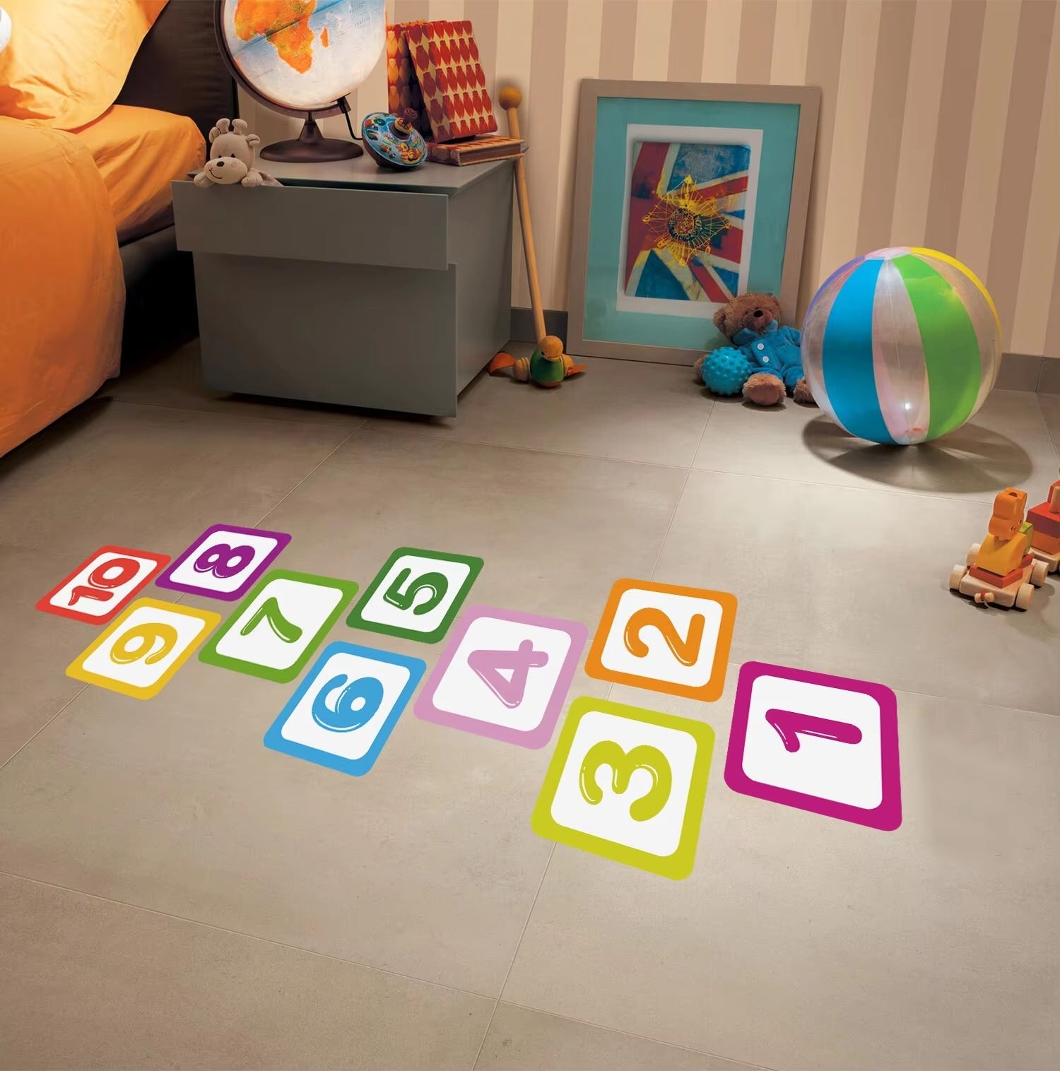 Hopscotch Floor Stickers Lattice Number Game Kindergarten Children Room Cartoon Wall Stickers Waterproof Dealshavens