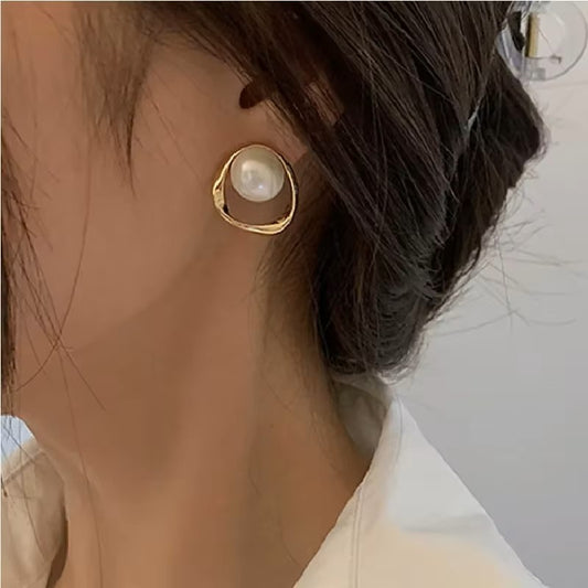 Imitation Pearl Earring for Women Gold Color Round Stud Earrings Korean Delicate Irregular Design Unusual 2023 Fashion Jewelry dealshavens