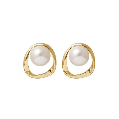 Imitation Pearl Earring for Women Gold Color Round Stud Earrings Korean Delicate Irregular Design Unusual 2023 Fashion Jewelry dealshavens