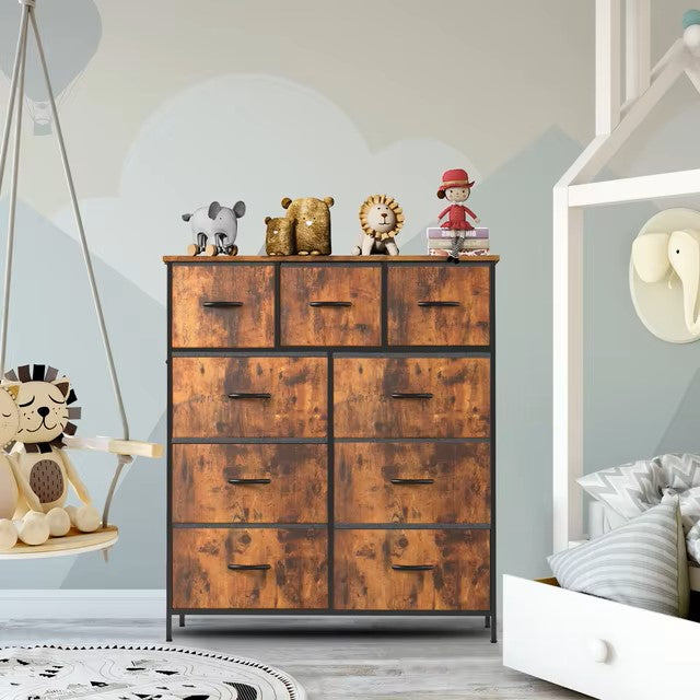 JHK Dresser For Bedroom With 9 Fabric Storage Drawer Wardrobe Tall Chest Organizer Closet Adult Kids Clothes Cabinet Furniture Dealshavens