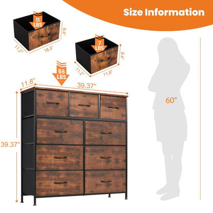 JHK Dresser For Bedroom With 9 Fabric Storage Drawer Wardrobe Tall Chest Organizer Closet Adult Kids Clothes Cabinet Furniture Dealshavens