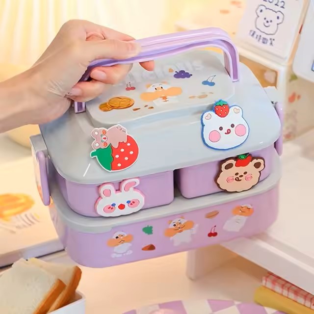 Kawaii Portable Lunch Box For Girls School Kids Plastic Picnic Bento Box Microwave Food Box With Compartments Storage Containers dealshavens