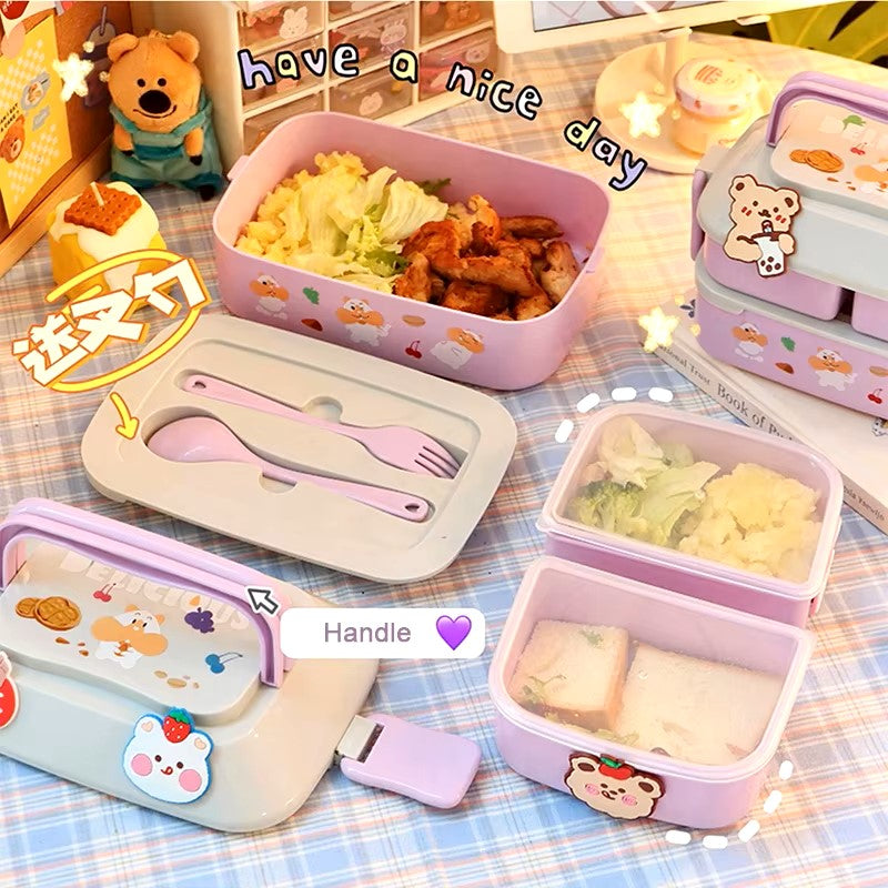 Kawaii Portable Lunch Box For Girls School Kids Plastic Picnic Bento Box Microwave Food Box With Compartments Storage Containers dealshavens