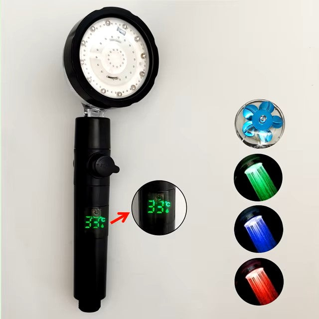 LED Digital Temperature Display Shower Head Temperature Control Colorful Fan Spray Nozzle High Pressure Rainfall Bathroom Shower Dealshavens