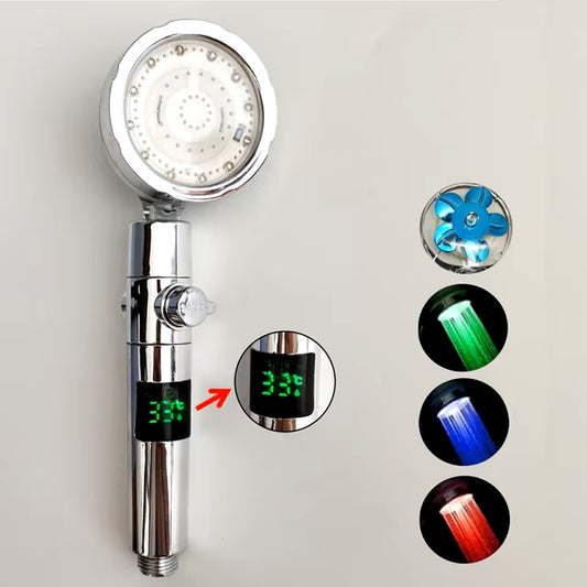 LED Digital Temperature Display Shower Head Temperature Control Colorful Fan Spray Nozzle High Pressure Rainfall Bathroom Shower Dealshavens