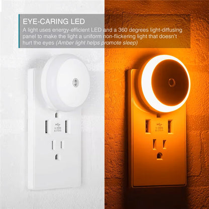 LED Night Light Smart Night Sensor Round Plug in Wall Night