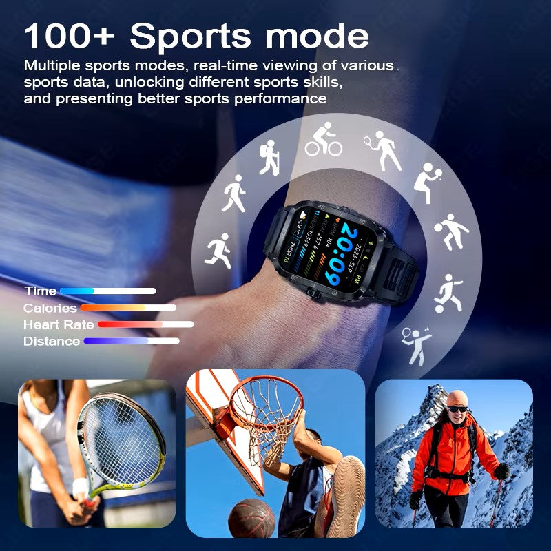 LIGE 2024 Military Smart Watches Men 1.96" Screen Bluetooth Call Heart Rate Monitor Sport Fitness Waterproof Outdoor Smartwatch dealshavens