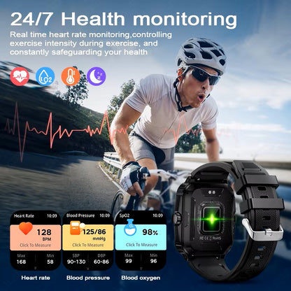LIGE 2024 Military Smart Watches Men 1.96" Screen Bluetooth Call Heart Rate Monitor Sport Fitness Waterproof Outdoor Smartwatch dealshavens