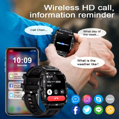LIGE 2024 Military Smart Watches Men 1.96" Screen Bluetooth Call Heart Rate Monitor Sport Fitness Waterproof Outdoor Smartwatch dealshavens