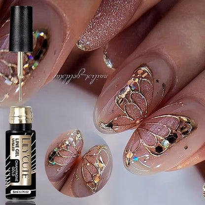 LILYCUTE 5ml Super Bright Metallic Painting Liner Gel Nail Polish Silver Gold Rose Mirror Graffiti Stripe Pull Line Nail Art Gel
