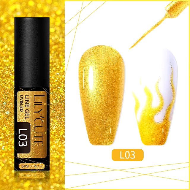 LILYCUTE 5ml Super Bright Metallic Painting Liner Gel Nail Polish Silver Gold Rose Mirror Graffiti Stripe Pull Line Nail Art Gel