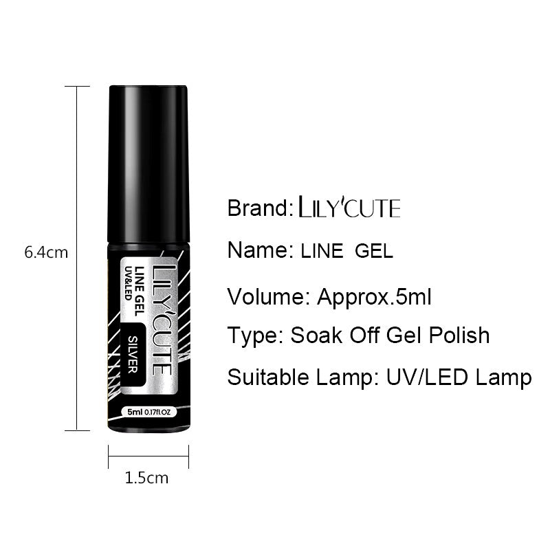 LILYCUTE 5ml Super Bright Metallic Painting Liner Gel Nail Polish Silver Gold Rose Mirror Graffiti Stripe Pull Line Nail Art Gel