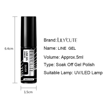 LILYCUTE 5ml Super Bright Metallic Painting Liner Gel Nail Polish Silver Gold Rose Mirror Graffiti Stripe Pull Line Nail Art Gel
