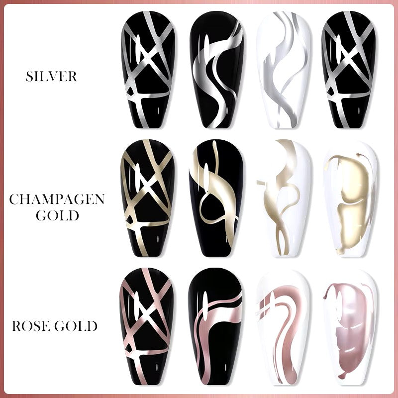 LILYCUTE 5ml Super Bright Metallic Painting Liner Gel Nail Polish Silver Gold Rose Mirror Graffiti Stripe Pull Line Nail Art Gel