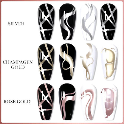 LILYCUTE 5ml Super Bright Metallic Painting Liner Gel Nail Polish Silver Gold Rose Mirror Graffiti Stripe Pull Line Nail Art Gel