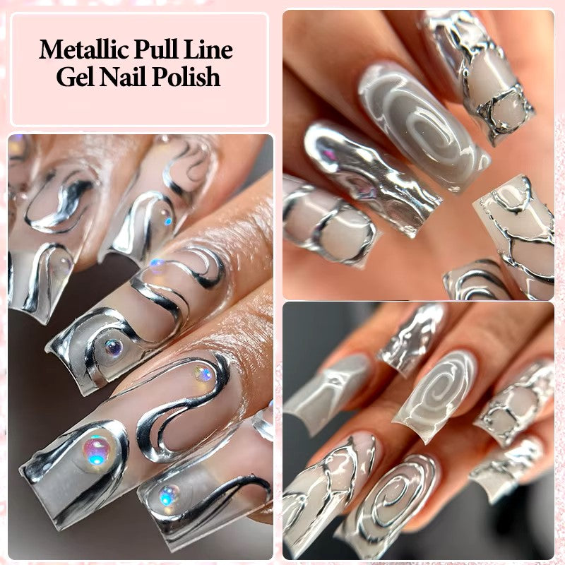 LILYCUTE 5ml Super Bright Metallic Painting Liner Gel Nail Polish Silver Gold Rose Mirror Graffiti Stripe Pull Line Nail Art Gel